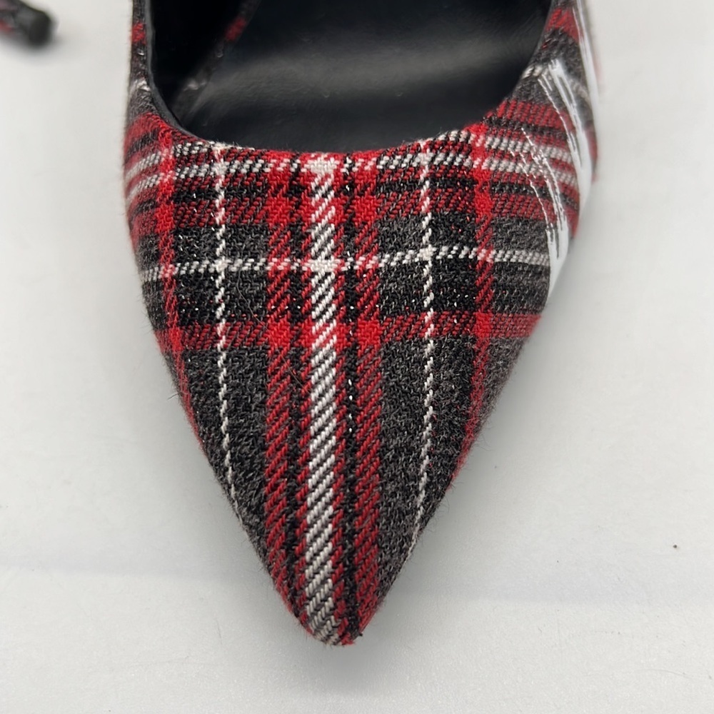 Aldo Red Tartan High Heels with White Racing Stripes size 6 - Picture 10 of 11